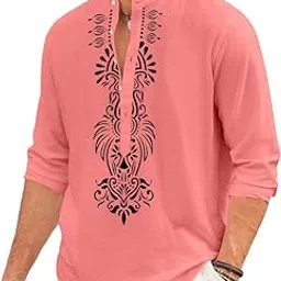 finivo fashion Men’s Cotton Blend Short Kurta with Bold Printed Front Design | Full Sleeve Ethnic Casual Kurta with Mandarin Collar | Artistic Festival & Travel Wear for Modern Ethnic Style-picture-36