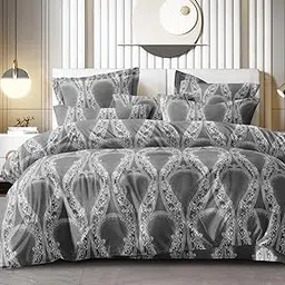 Castiqa Supersoft Fabric Floral Patterns Quilt/Comforter/Duvet Cover for Home/Hotels King Size- 90x100inch (Gray Diamond)-picture-18