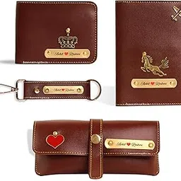 innovative gifts Men's Customized Leather Gift Combo Set I Personalized Wallet, Keychain, Sunglass & Passport Cover with Name & Charm I for Boyfriend Men Husband Birthday Anniversary Wedding (Brown)-picture-48