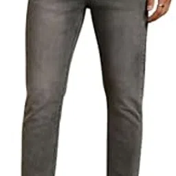 Men's Slim Fit Denim Jeans Straight Leg, Cotton Blend Button ClosureJeans-Grey-28-picture-19
