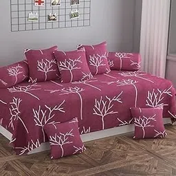 Premium Cotton Diwan Set 8 Piece|Deewan Mahrron Tree Printed Bedsheet Sets for Living Room Hall(Set of 8 Piece,1-Single Bed Sheet,2 Bolster Cover,5 Cushion Cover - Pack of 8 Pcs Set - Mahroon-picture-28