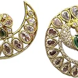 KGR Splash White Color Rhinstones Green Color Stone Peacock Design Sun and Moon(Sooriyan & Chandiran Pirai) Jada Billai For Hair-image-0