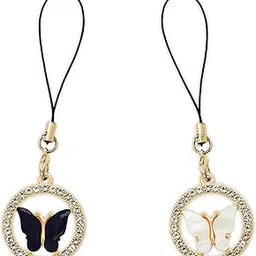 Pack of 2 Rhinestone Butterfly Heart love pendant phone charms aesthetic for girls women backpack hanging key chain ring accessories necklace bracelet thread combo-image-80