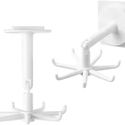 FAVHOME Hanging Utensil Holder Hooks Kitchen Hanger Wall Mount 360 Degrees Rotating Folding Hook Self Adhesive Rack with 6 Hook for Home Bathroom Cabinet, Office (White) Pack 0F 2-picture-25