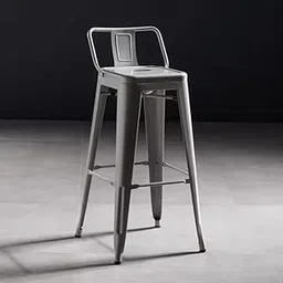 Creative Sleek, Durable bar Stool Crafted from Powder-Coated Metal. Features a Low-backrest and footrest for Added Comfort and Modern Industrial Aesthetics. (Pack of 1) (1, Grey)-image-0