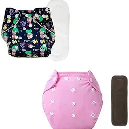 Kritiu Reusable Baby's Cloth Diaper with Quick Dry Pads | High Absorbent Washable Diaper | Combo Pack | Blue with White Pad and Pink Plain Diaper with Pad-image-81
