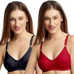 daisy dee DASIY DEE Women's Cotton Seamed Non-Wired Regular Straps Full Coverage Non-Padded Saree Bra (Black & Red) (Pack of 2) - NSHTL-picture-42