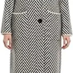 XXXL Black White Zigzag Wool Blend Oversized Women’s Winter Coat Long Chevron Pattern Jacket-image-6