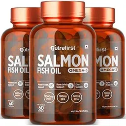 Nutrafirst Salmon Fish Oil Capsules with Omega-3 (1000mg), EPA (180mg) & DHA (120mg) for Healthy Heart, Brain, Eyes & Joints– 60 Softgels I Omega 3 Fish Oil Supplements for Women and Men, Pack of 3-image-26