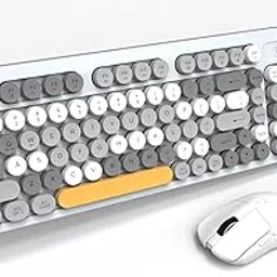 Wireless Keyboard Mouse Combo, Full Size Colorful Round Keycaps Bluetooth Keyboard with Numeric Keypad, Silent 2.4GHz Mouse, Typewriter Computer Keyboard and Mouse Set for Laptop, PC, Windows (Gray)-picture-36
