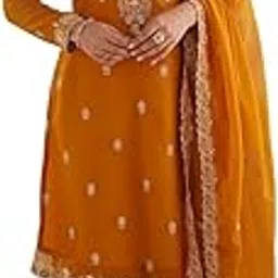 Women's Georgette Embroidery Straight Kurti with Pant and Dupatta Set-image-93