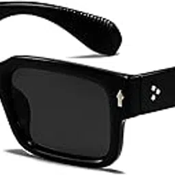 yelajoy Trendy Chunky Square Frame Sunglasses - Unisex Black Rectangle Shades with UV400 Protection-picture-44