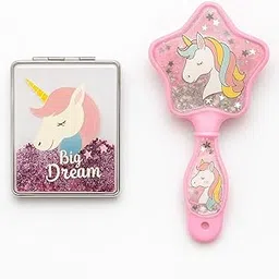 Decor8 Unicorn Mirror and Comb Set for Girls – Water Glitter Design | Cute Star Shaped Comb + Mirror | Kawaii Return Gift for Kids | Big Dream Unicorn Theme-picture-30