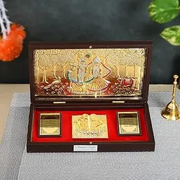 Artrust l Radha Krishna Charan Paduka Box l Gold Plated Radhe Shyam Prayer Box l Momento with Natural Fragrance l Decorative Showpiece l Diwali Gift, Wedding Gift-picture-12