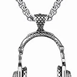 Metal Silver Plated Biker DJ Music Lover Headphone Long Chain Hip Hop Jewelry Rock Headset Necklace Male Gift Pendant Necklace Chain Gift For Men Boys-image-5