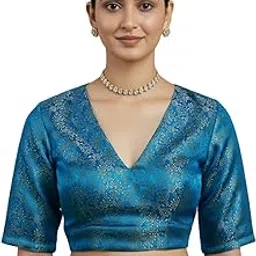 thevasa Women's Blue Gold Floral Divine Depth Blouse-picture-34
