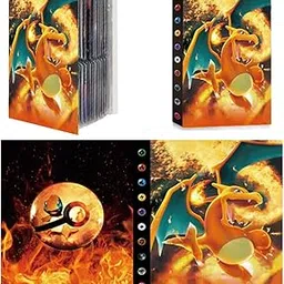 PATPAT Poke-Mon Binder, Trading Cards Collector Album For 120 Poke-Mon Cards Cartoon Prints Bag Poke-Mon Cards Binder Poke-Mon Collection Cards Pack Bag Gift For Kids Boys Girls-Fire (No Cards)-image-54
