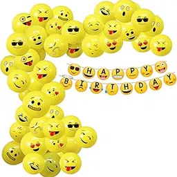 Party Propz Emoji Theme Birthday Decoration Kit-51Pcs Combo,Smiley Birthday Theme For Kids|Smiley Theme Birthday Decoration Kit|Happy Birthday Banner (Cardstock)|Birthday Decoration Items,Multicolor-picture-30