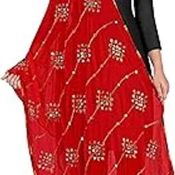 kemza Women's Embroidered Mirror Work Chiffon Dupatta-picture-31