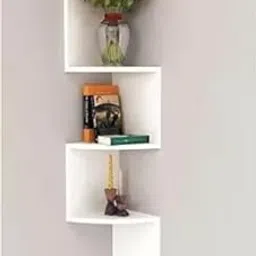 SIWOZ 3 Curved Zigzag Corner Wall Mount Shelf Unit for Home Decorative Furniture Wooden, MDF (Medium Density Fiber) Wall Shelf (Number of Shelves - 3,) (White)-image-3