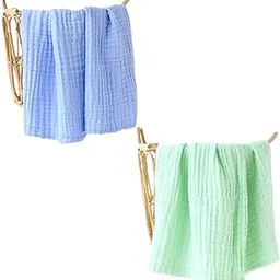 Just Goods Organic 100% Cotton Muslin Baby Bath Towel - Super Absorbent, Extra Soft, Eco-Friendly, Multi-Use for Newborns, Infants, Kids Boys & Girls | Combo Pack of 2, Blue + Green Towel-picture-11