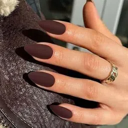 Set Of 14Pc, Matte Dark Brown Long Almond Shaped Press-on Nails With Free Glue Kit-image-86