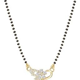 meenaz American Diamond Mangalsutra for women stylish 1gm gold mangal sutra short AD CZ Pendant Necklace design jewellery for women nallapusalu chains one gram 18 inch black beads chain golden -117-picture-8