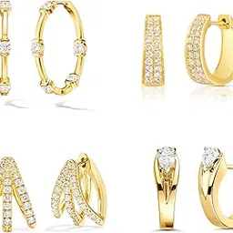 minutiae Elegant Shaped Stud Earrings Combo Set of 4 With White Solitaire Crystal Diamonds for Women and Girls - Plated | Stylish, Traditional, Western and Fashion Wear-picture-48