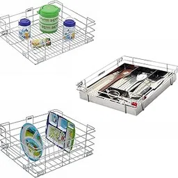 SmartSlide Stainless Steel Modular Kitchen Basket Utensils Organizer for Kitchen Drawer (Eco-Set of 3) (21X20 Inch Pack of 3)-image-74