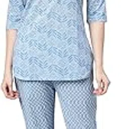 idalia Printed Cotton Night Suit Set for Women - Comfortable Summer Cotton Nightwear for Ladies with 3/4 Sleeves, Round V-Neck, Hip Length-picture-22