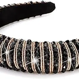 shining diva fashion Stylish Full Crystal Luxury Hairbands | Fancy Shiny Bling Diamond Sparkle Crystal Beaded Headband | Hand-Woven Black White Pink Padded Rhinestones Hair Accessories-picture-47