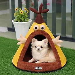 Washable Cozy Dog and Cat Cave Bed | Soft Indoor Comfortable Dog House for Rest & SleepPyramid Pet Hut with Removable Cushion for Small Dogs, Puppies, Cats & Kittens |(Yellow, Medium) image 1