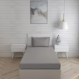MONISTIC Home 100% Cotton Fast Colour Solid/Plain Grey Bedsheet for Single Bed with 1 Pillow Cover-picture-28