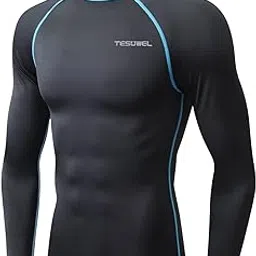 tesuwel Mens Rash Guard Long Sleeve Swim Shirts for Men UPF 50+ UV Protection Compression Short Sleeve Water Shirts Quick Dry, 6-black-blue, Large-picture-33