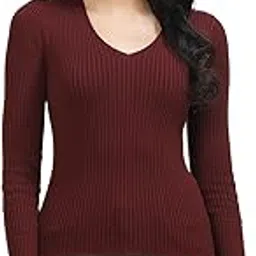 kalt Women's Full Sleeves V-Neck Ribbed Sweater-picture-47