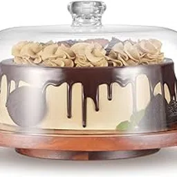 Cake Stand，Rotating Cake Stand with Lid，Wood Cake Stand with Acrylic Dome，Turnable Cake Display Stand Cake Plate Cake Holder Cake Platter with Cover，11.8"-picture-50