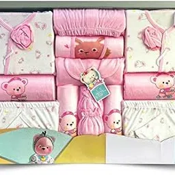 TOYPENTER Newborn Baby Gift Set | Clothing Gift Kit for Infants | Gift Hamper for Baby Boy and Baby Girl | 4 Full Sleeve Shirt, 3 Pant, 5 Napkins, 1 Pair Mittens, 1 Bib (14 Pcs Set, Pink)-picture-64