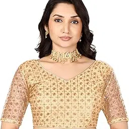 AARZOO Couture Golden Sequined Lace Blouse with Sheer Sleeves-picture-19