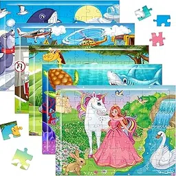 Fiddlys 54 Pcs Wood Jigsaw Puzzles for Kids & Children Age 6+ Double Layered Wooden Puzzles with Bright Front & Back Print Puzzle for Kids-Educational Toy (Pack of 5)-picture-20
