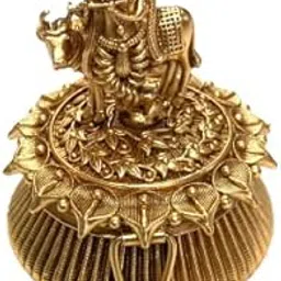 Golden Treasure Round Sindoor Box - Brass, Golden, 4.5X4.5X7 cm, Wedding Occasion-picture-11