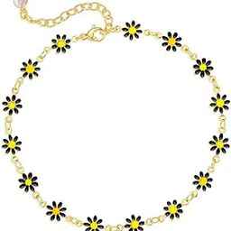vama FASHIONS Golden Adjustable Multicolor Daisy Flower Ankle Bracelets Toes Foot Jewelry Leg Payal Anklets Charm Chains for Girls Women-picture-26