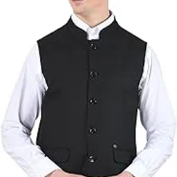 Waist Coat for Men | Premium Casual Waist Coat Regular Fit Mandarin Collar Poly Viscose Fabric Self Design Pattern (P_MWCF00072A)-image-97