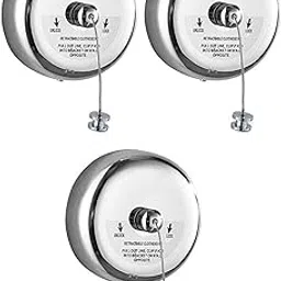 Alexvyan 3M Stainless Steel Retractable Cloth Line Adjustable Lockable Hanging Washing Line- Max Length 9 Feet Nylon Thread-Polished Chrome Finish, Round Style (Pack of 3)-picture-34