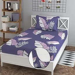 ENGUNIAS Premium Cotton-Blend Elastic Fitted Single Bedsheet with 1 Pillow Cover for Single Bed – 245 TC Supersoft | All Around Elastic | Size 72X36X6 Inch (Purple ANKH SIN FIT)-picture-23