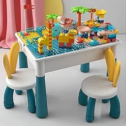 6-in-1 Convert Study Table with 2 Chairs, Block Building Table for Little Baby 2-4 Years-picture-48