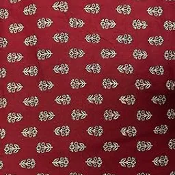 Flower Print Pure Cotton Jaipuri Hand Block Kurti Fabric – Women Ethnic Dress Material, Dark Red-image-38