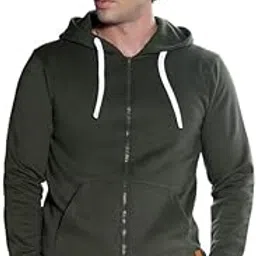 campus sutra Men Hoodie | Hooded Neck, Long Ribbed Cuff Sleeves | Zipper, Ribbed-Straight Hem | Solid Fleece | Knitted Fabric for Casual Seaweed Green-picture-23