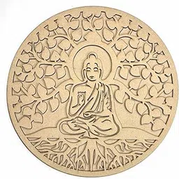 GG Decor Alekhan MDF Engraved Design Wall Plate Base with Frame Cutout for DIY Craft 8.Inch (Life of Tree & Buddha With Base)-image-82