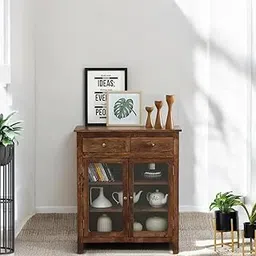Kraft Bazaar Solid Wood Madrid Crockery Cabinet with Drawers | Kitchen Cabinet | Wooden Cabinet with Glass Doors | Finish- Tubaq-image-7