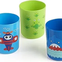 BEEBABY Boo Boo Cup for Kids, 100% BPA Free, Training Cup Set for Baby/Toddlers, Unbreakable 3Pcs Baby Tumbler Glass Set, 240 ml, 8 oz.(Blue & Green, 18M+)-image-7